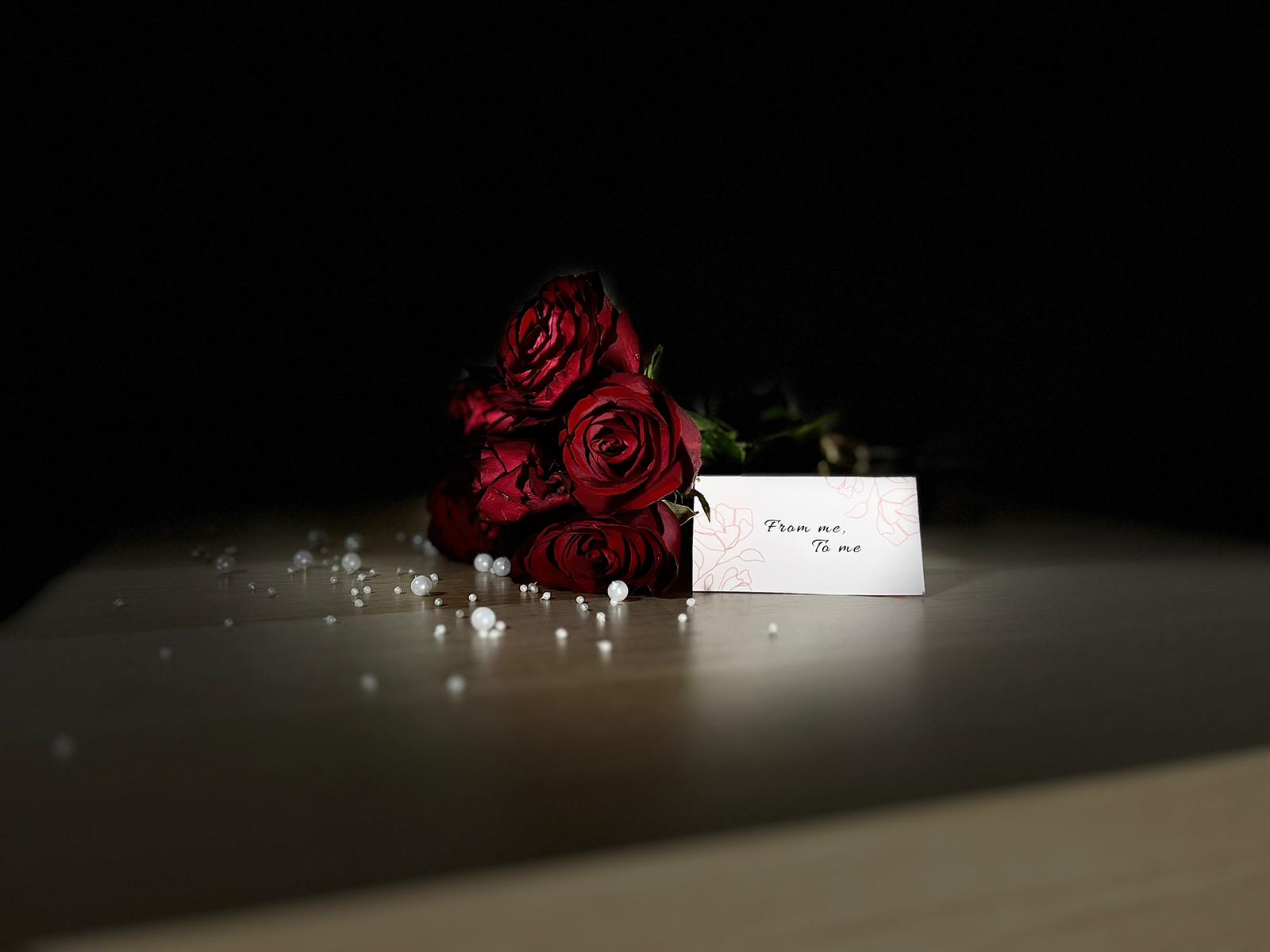 Red flowers with a card saying - From me to me-